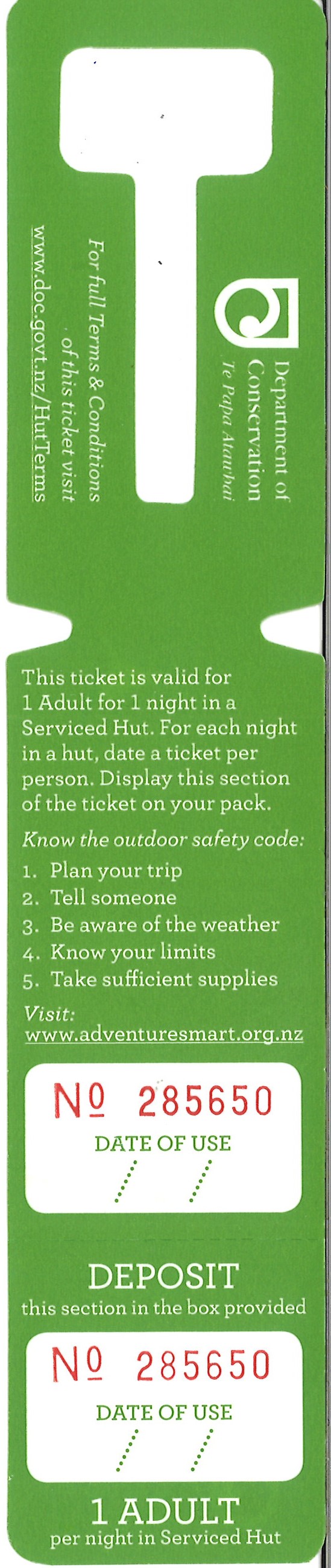 DoC Hut ticket - Serviced Adult
