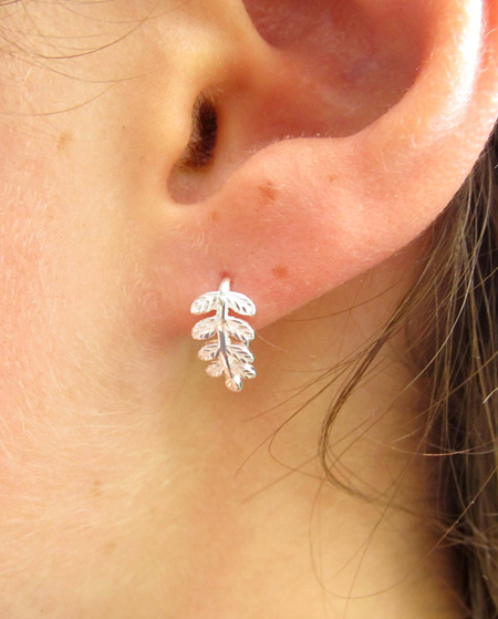 Wildside Earrings - Silver curled silver fern X11